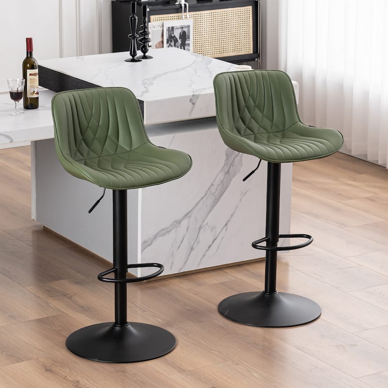 Adjustable Bar Stools Set of 2, Faux Leather Swivel Bar Chairs - Bean Green