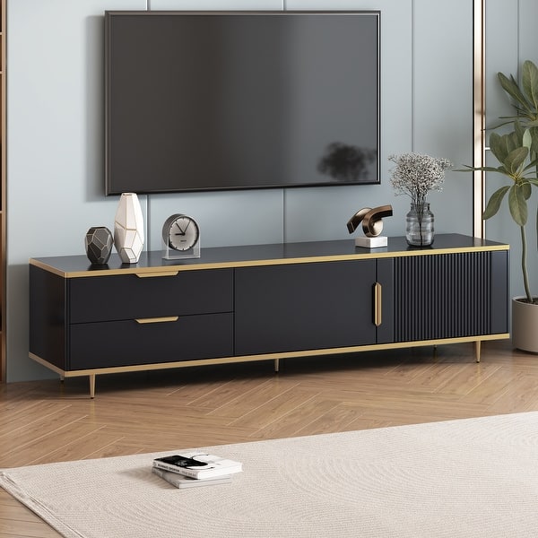 Black TV Console Table Media Storage Cabinet TV Stand for up to 75" TV - 68.90" x 15.70" x 17.70" - Bed Bath & Beyond - 39680383 Black TV Console Table Media Storage Cabinet TV Stand for up to 75" TV - 68.90" x 15.70" x 17.70" - Bed Bath & Beyond - 39680383