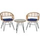 preview thumbnail 33 of 45, 3 Piece Outdoor Wicker Furniture Patio Bistro Set With Cushions for Porch Poolside Garden - 21.2"L x 23.6"W x 31.5"H Blue