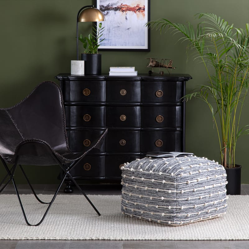 Jani Surin 22-inch Square Pouf Ottoman - Handmade Footrest for Living Room, Bedroom, Nursery, Kidsroom