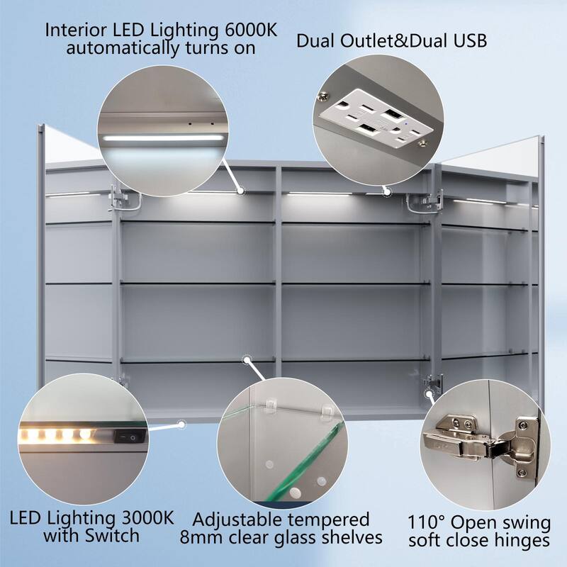 ExBrite LED Lighted Bathroom Medicine Cabinet with Mirror, Recessed or Surface