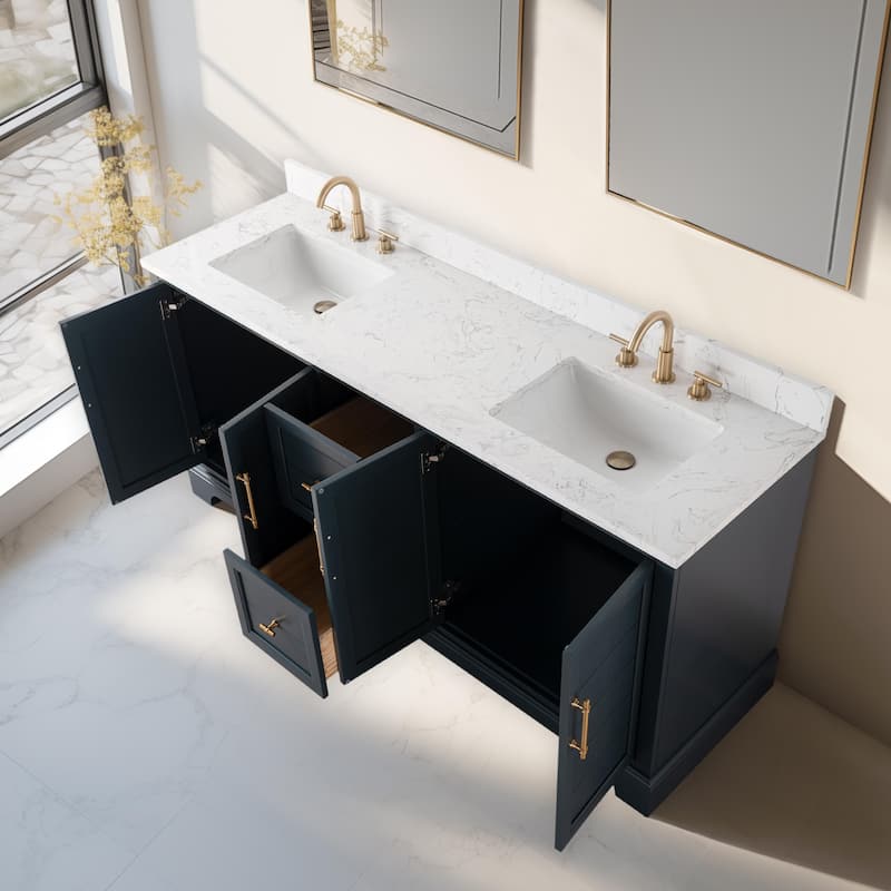 Vanity Art 72" Double Sink Bathroom Vanity with Top & Backsplash