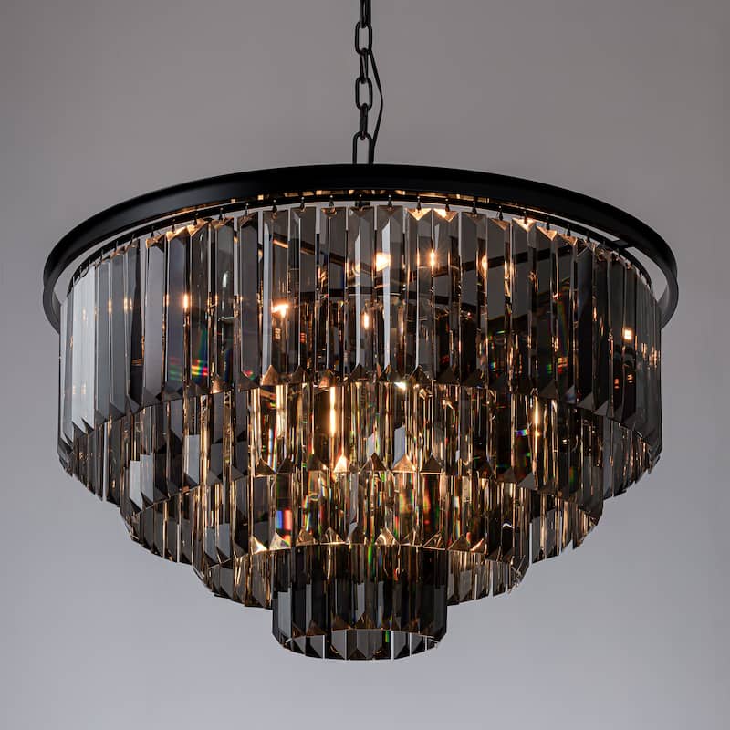 8-Lights Mid-Century Modern 4-Tier Round Fringe Crystal Chandelier - W31.5"