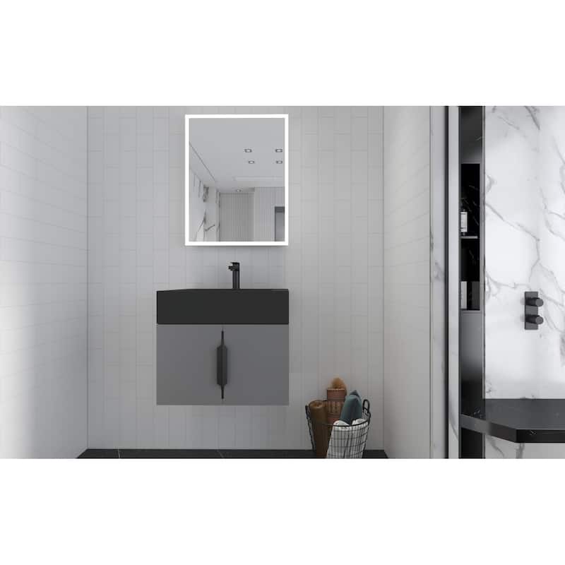 Nile 24-Inch Wall Mounted Bathroom Vanity Set w/ Black Top