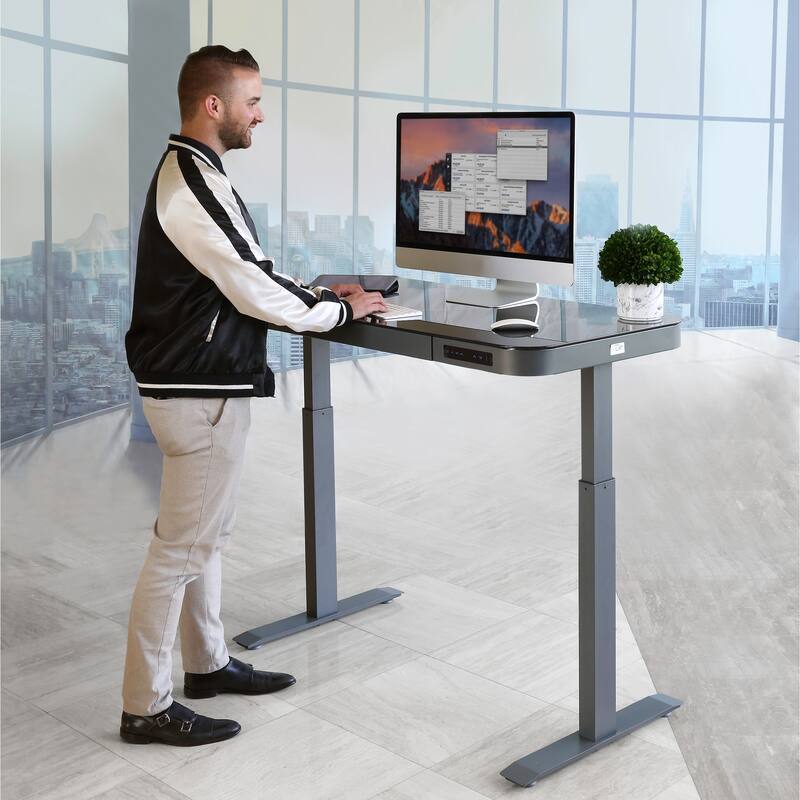 AIRLIFT 47.5 in Tempered Glass Electric Standing Desk Top Dual 2.4A USB Charging Port Height Adjustable to 47.5 in H