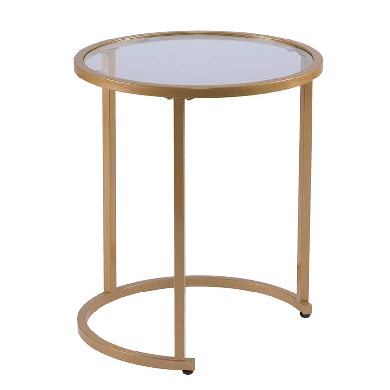 SEI Furniture Grant Gold 2-Piece Round Nesting Side Table Set with Glass Tops