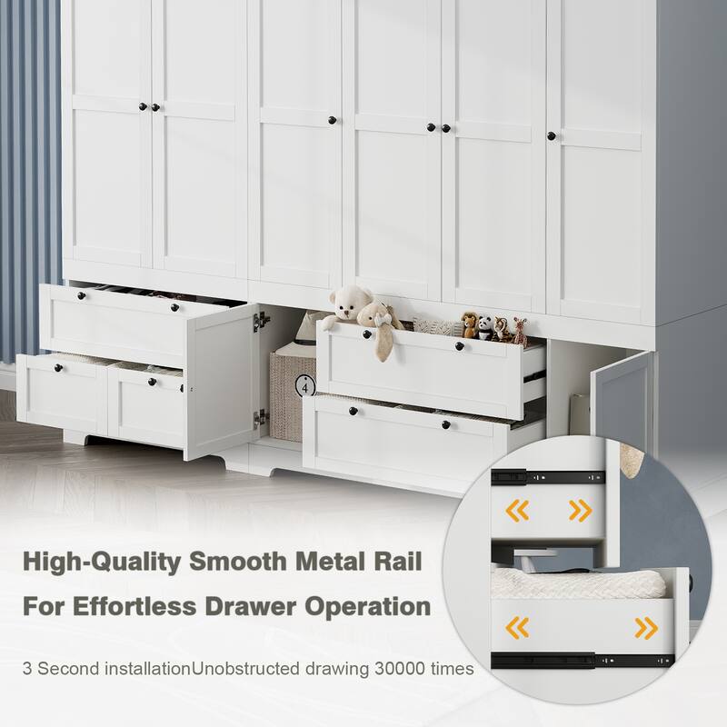 Meyreso White Modular Wardrobe Closet with Drawers, Convertible Stacking Armoire - N/A