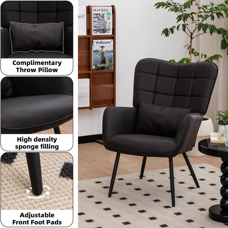 Modern 27.4" High Back Upholstered Arm Chair with Metal Legs and Soft Padded