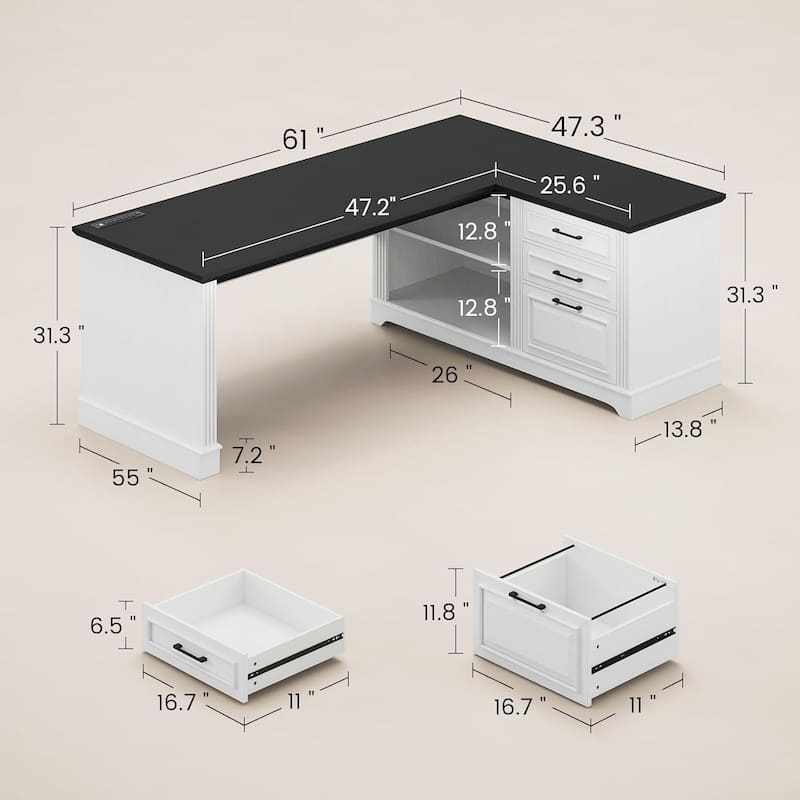 Executive L Shaped Desk Office Desk Drawers Storage Drawers Cabinet