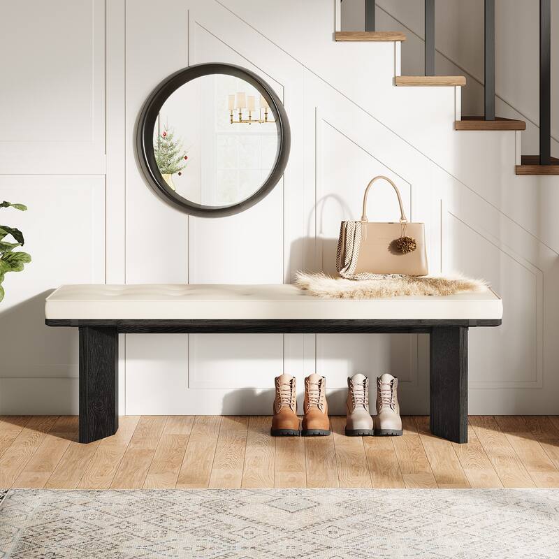 Solid Wood Bench with Removable Cushion, 55-Inch Long