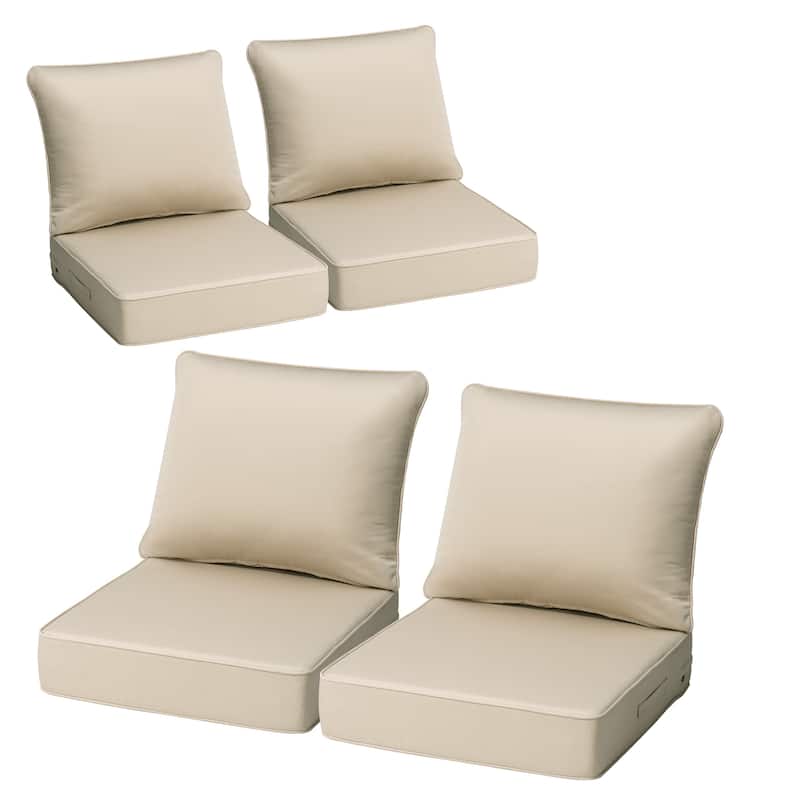 24" W * 24" D * 20" H Outdoor Patio Deep Seat Cushion Set Chair Cushion with Sunbrella Fabric - 4PC - Canvas Antique Beige