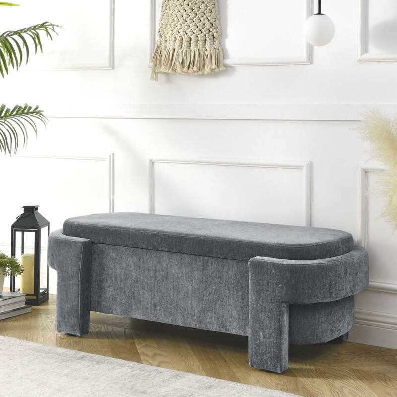 Upholstered Bench with Large Storage Space - Grey/Chenille