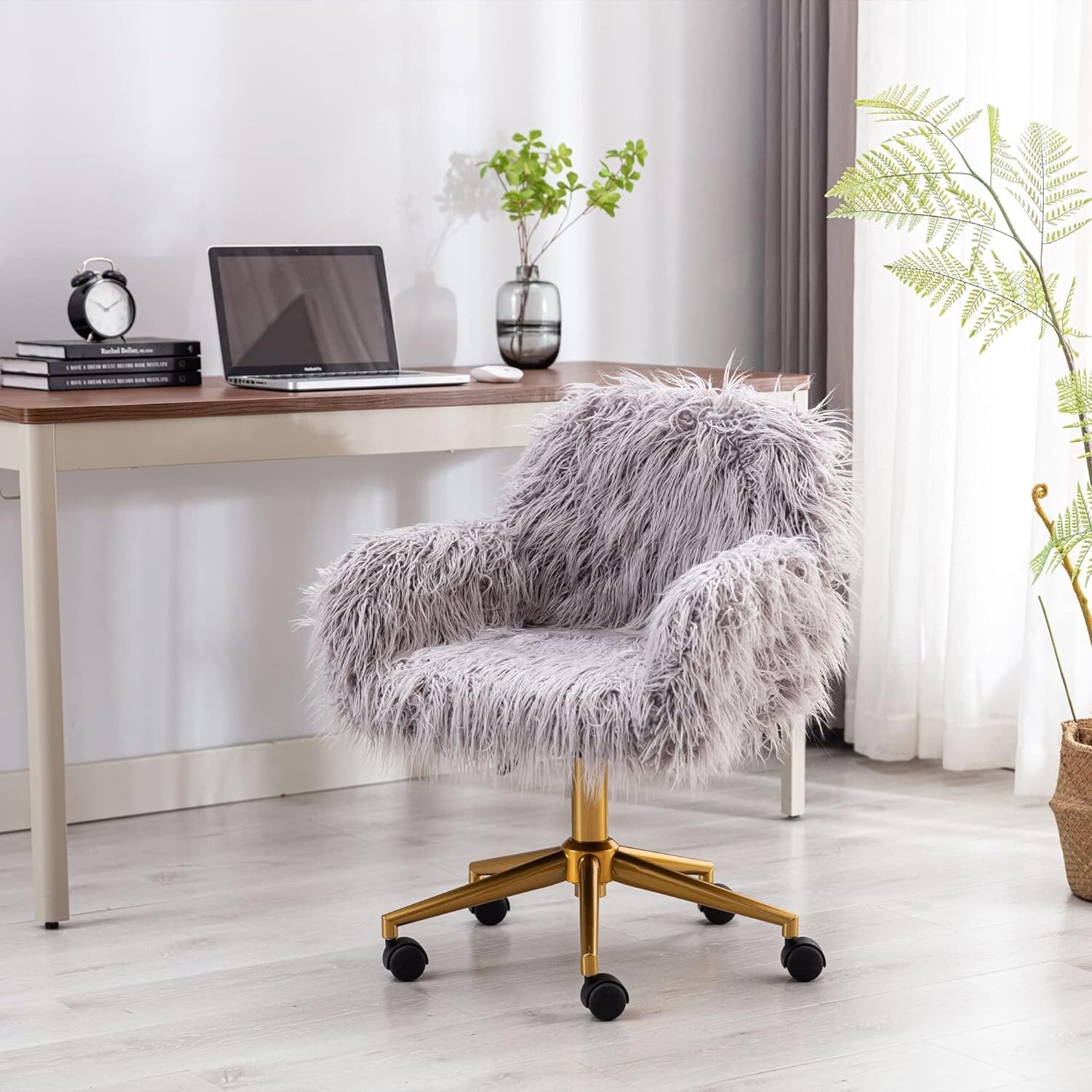 Fluffy Office Desk Chair Faux Fur Modern Swivel Armchair Soft Comfy Fuzzy Elegant Accent Makeup Vanity Chairs Gift for Girls Bed Bath Beyond 40337730