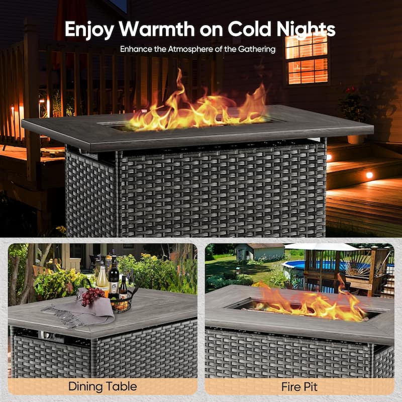 Outdoor Propane Fire Pit Table - 55000 BTU, Adjustable Flames - Rectangle