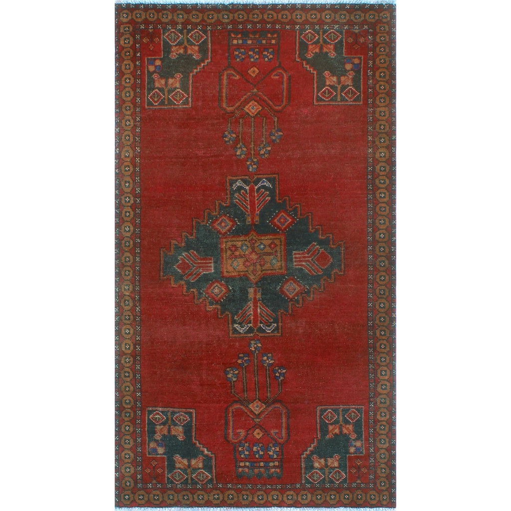 Noori Rug Vintage Distressed Wada Red/Charcoal Rug - 3'6" x 6'5"
