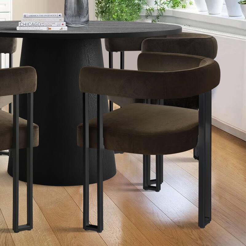 46" Black Round Dining Table Set with 4 Curved Back Arm Chairs