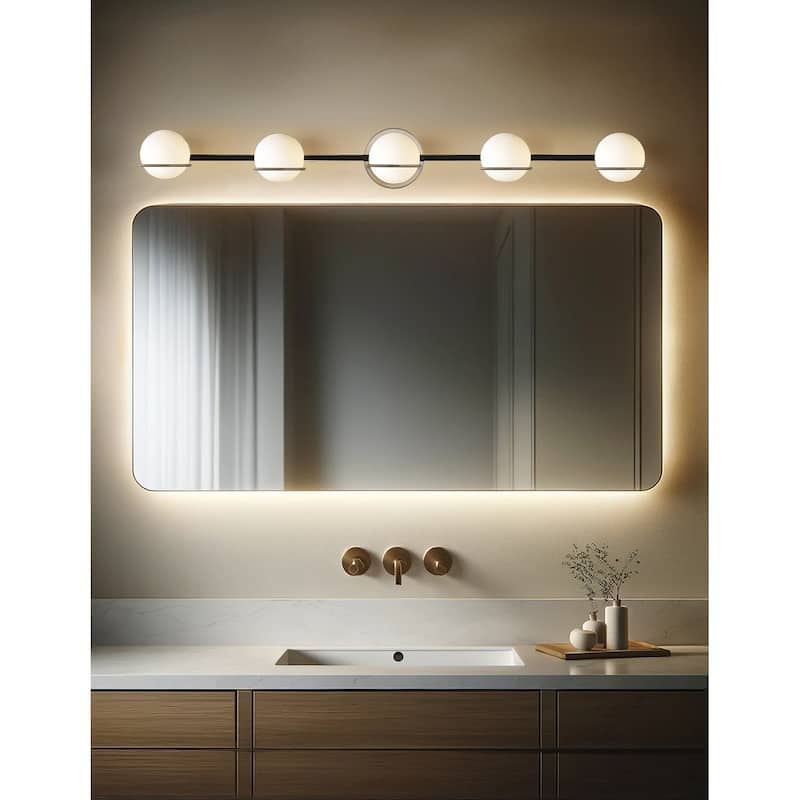 Justice Design Group EVOLV Fusion Centric 5-Light Bath Bar with Opal Glass Shade - Matte Black