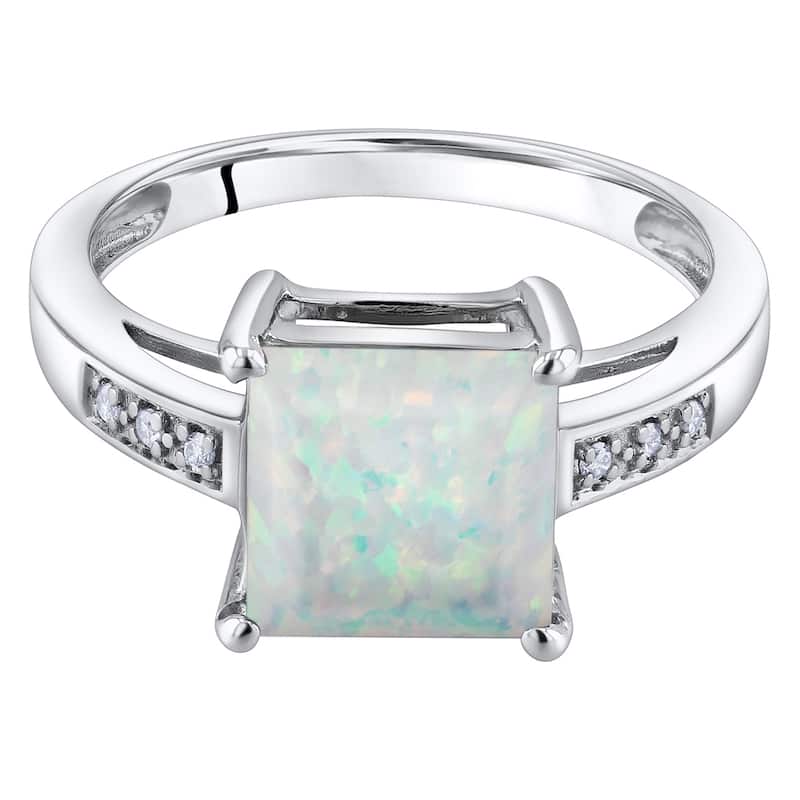 14k White Gold 1.03ct Created Opal and Diamond Ring