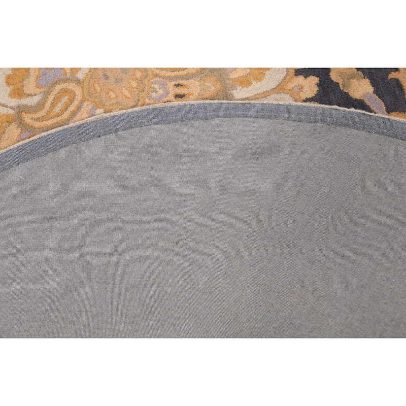 Charcoal Floral Paisley Oriental Area Rug Hand-tufted Wool Carpet - 8'0" x 8'0" Round