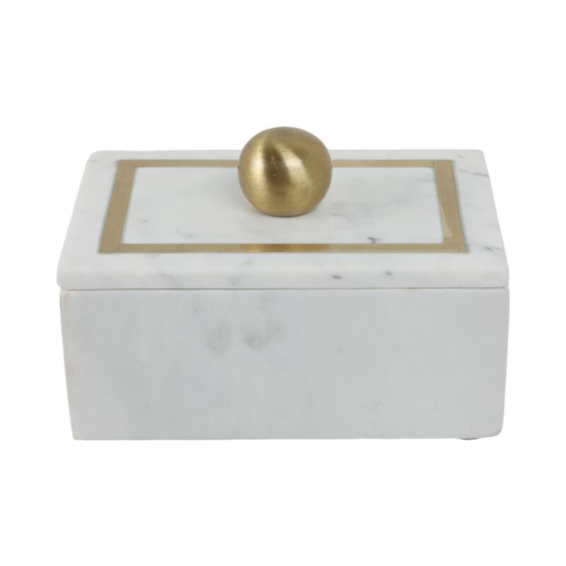 Decorative Box Marble Stone Metal Brass Modern Storage Container with Removable Lid