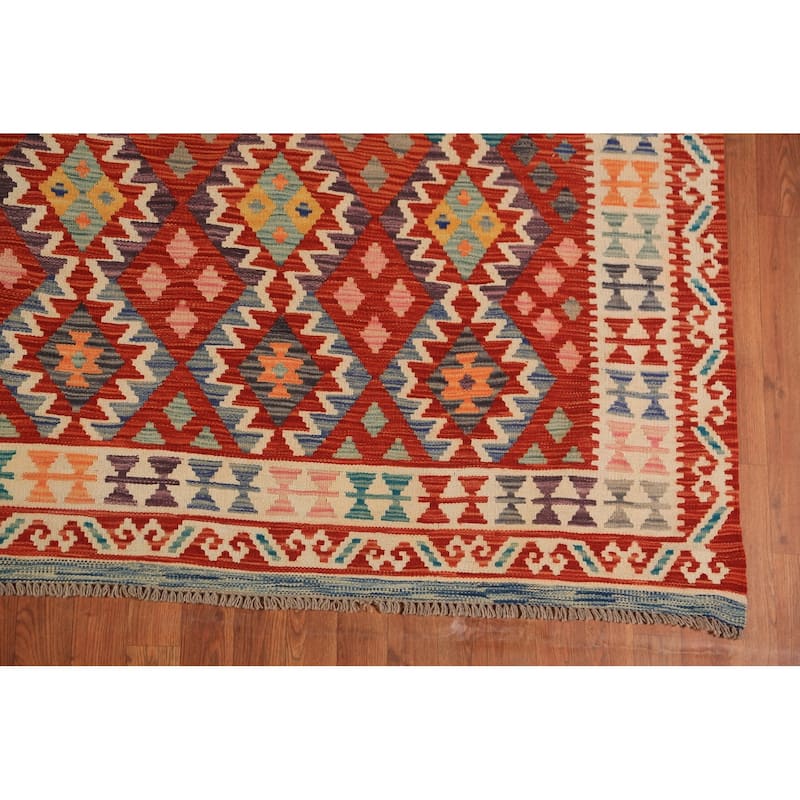 Reversable Kilim Oriental Area Rug Flatweave Living Room Wool Carpet - 9'7"x 13'0"