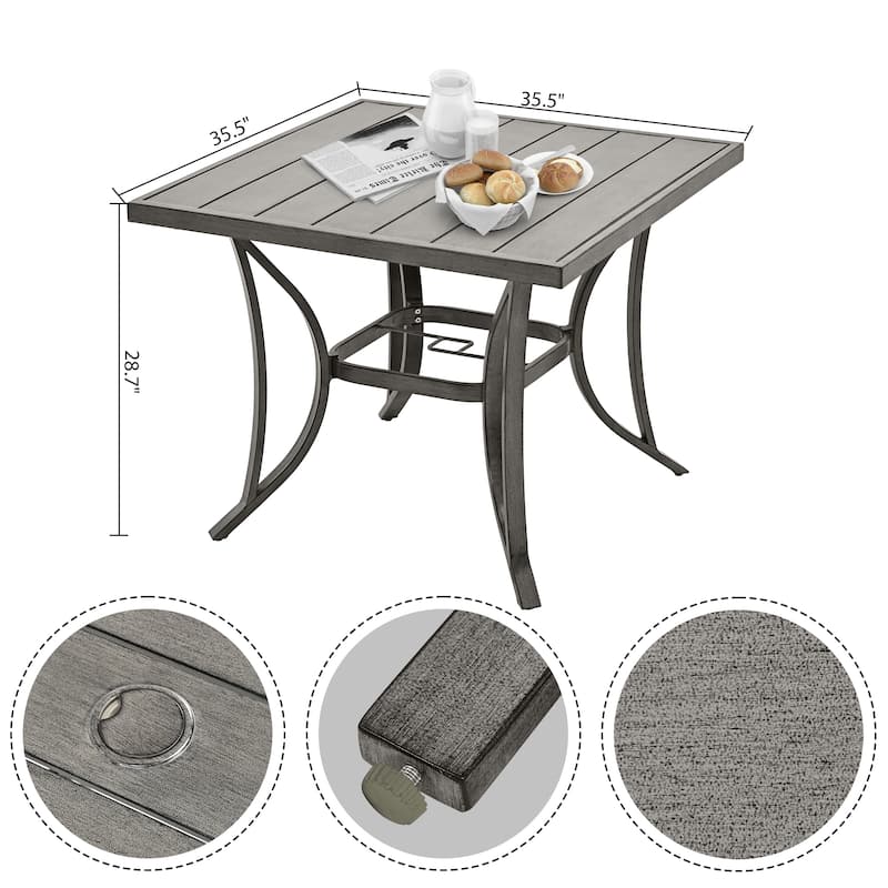 35.5'' W Outdoor Aluminum Dining Table with Umbrella Hole