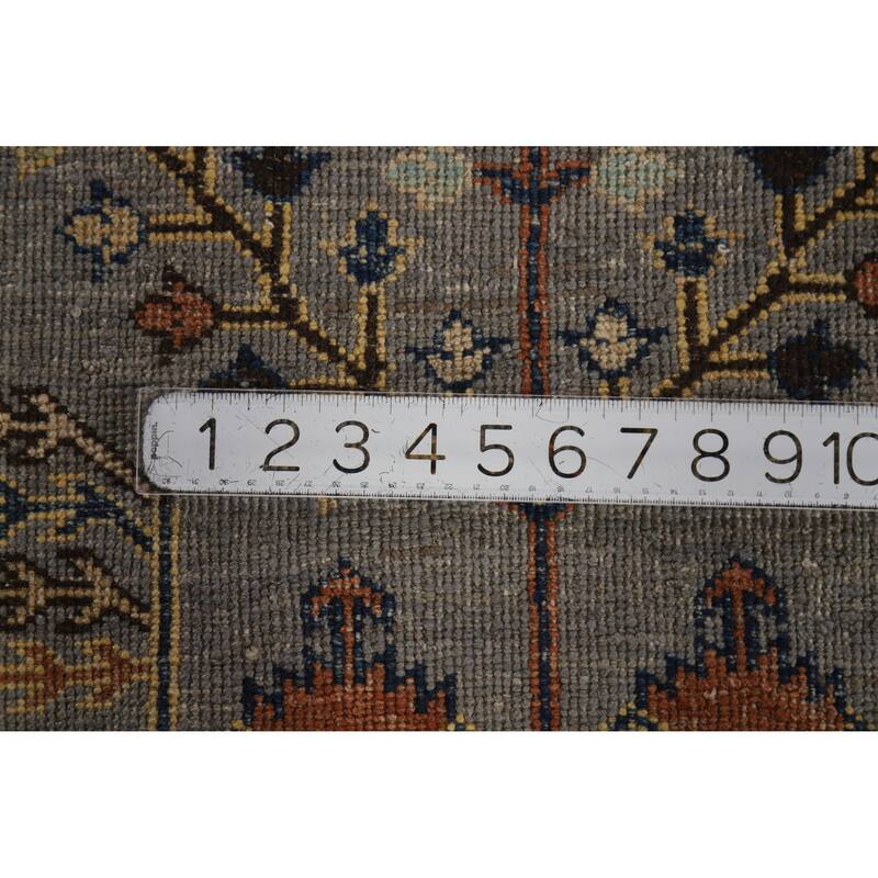 Hand Knotted Oriental 100% Wool Carpet Transitional Floral Greys & Charcoal Oushak Runner Rug - 9' 9'' X 2' 10''