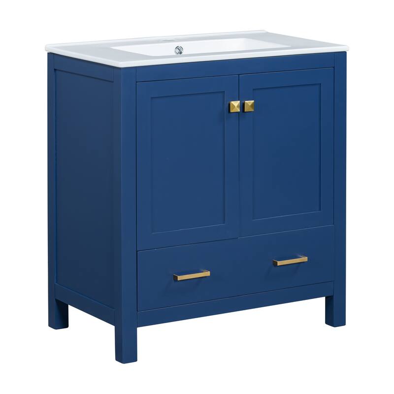 Single Sink Vanity for Bathroom Freestanding Storage Cabine with Double Door Organizers, Divided Drawer and Soft-Close Doors
