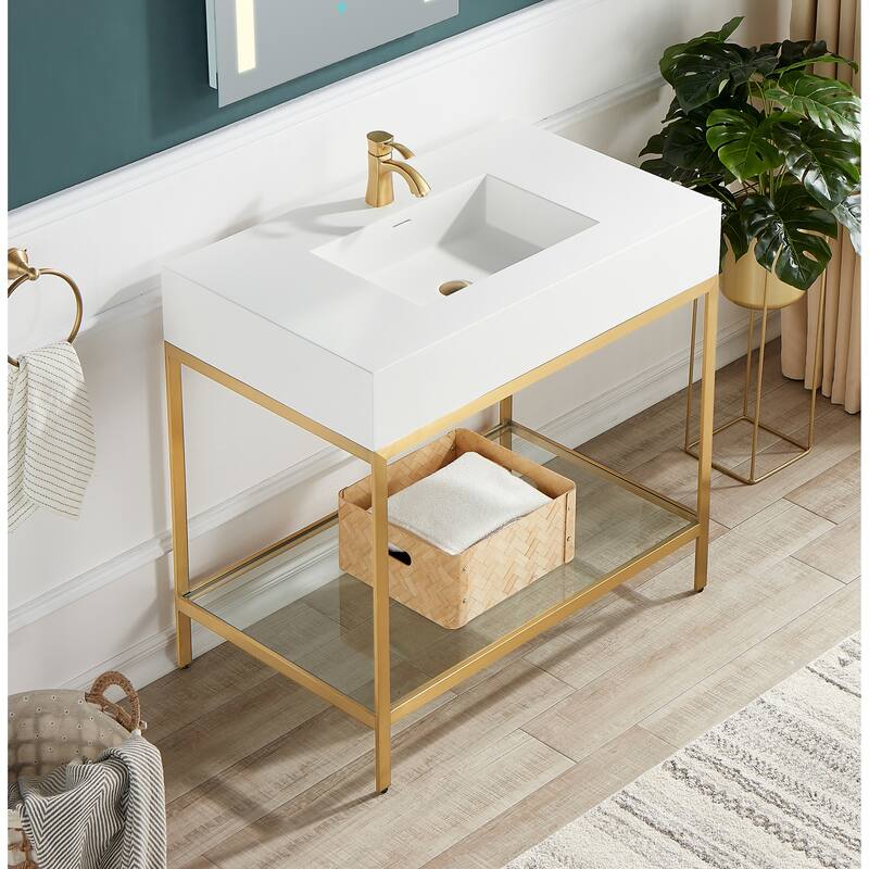 ANZZI Ventura 36 in. Console Sink with Matte White Counter Top
