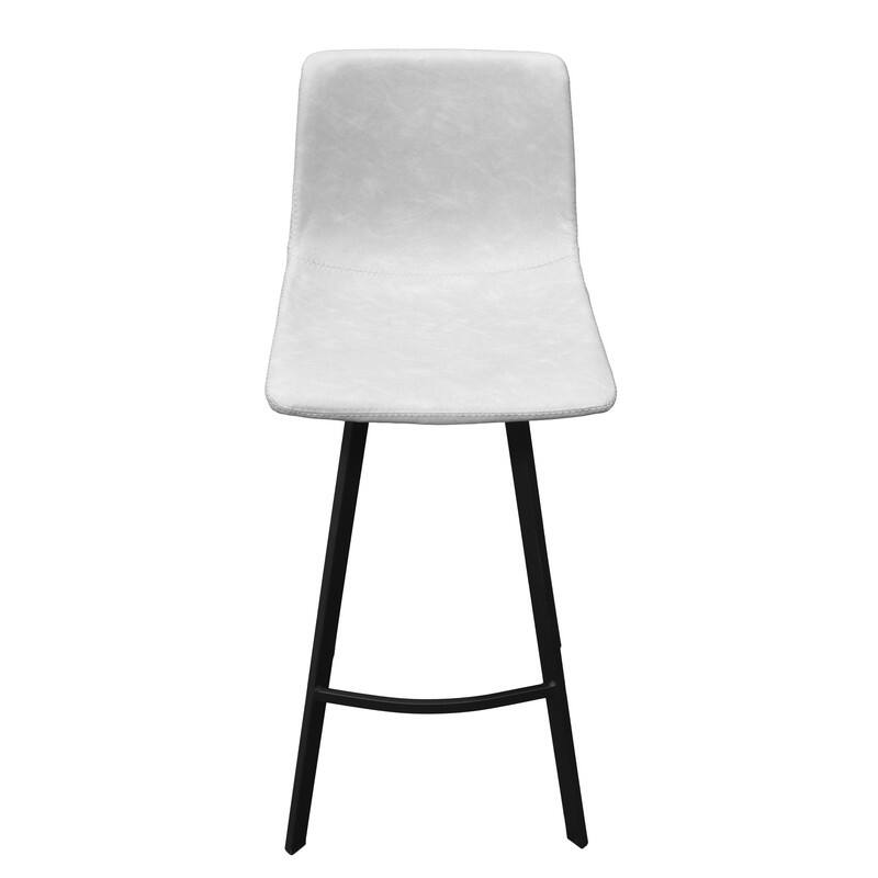 Elland Modern Upholstered Leather Bar Stool with Stainless Steel Legs, Curve Padded Seat, Built-in Footrest, and Plastic Glides