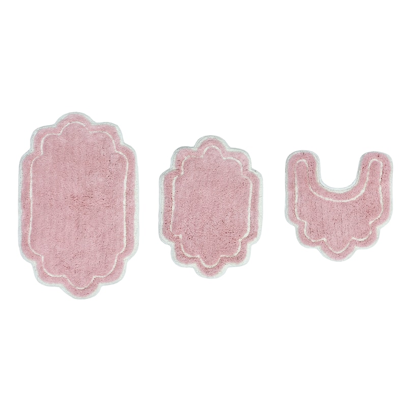 Allure Collection 100% Cotton Non-Slip Bathroom Rug Set, 3 Piece Machine Washable- Bathroom Rug, Bath Rug, U Shaped Contour