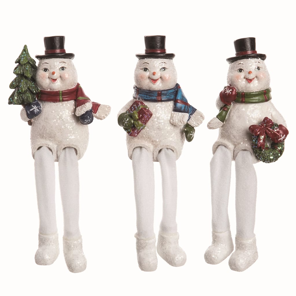 Transpac Resin Nostalgic Snowman Sitter Set of 3 Christmas Home Decorations