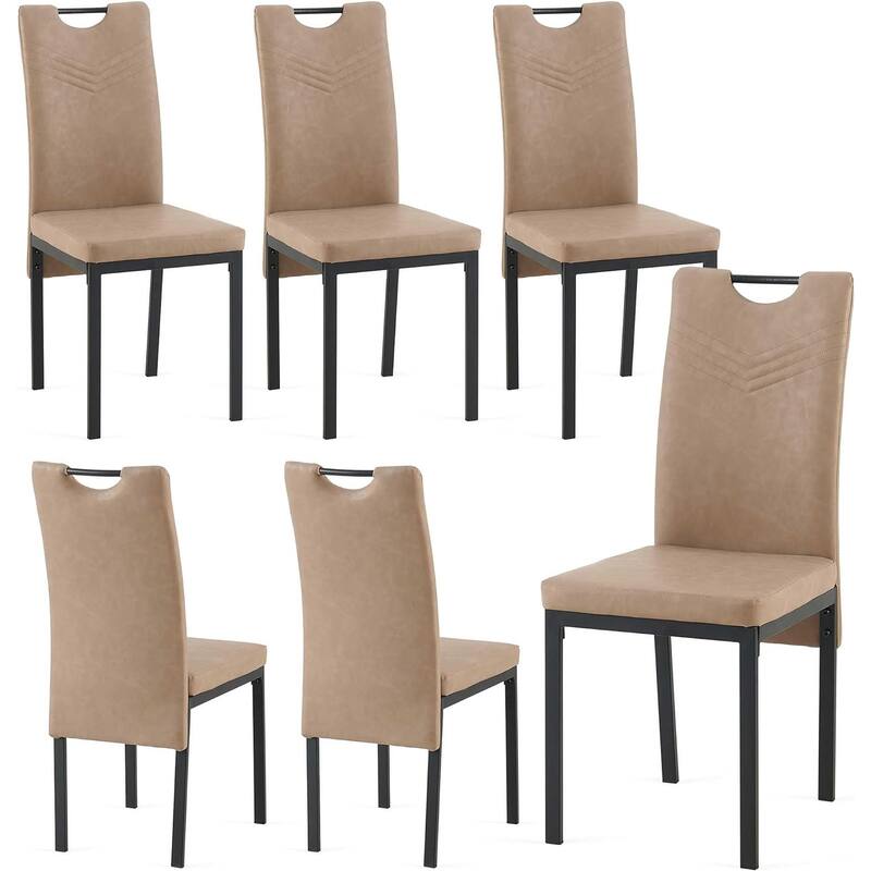 Howtai Upholstered PU Leather Home Kitchen Dining Chairs - Set of 6 - Beige