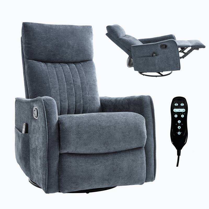 Fabric Recliner Chair with Massage Heat Rocker and 360 Degree Swivel