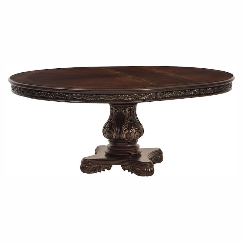 Ellie 60-76 Inch Round Extending Dining Table, Pedestal Base, Cherry Brown