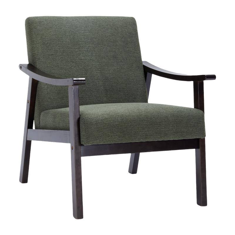 Medieval-inspired modern armchair with high back upholstered chair, solid wood legs