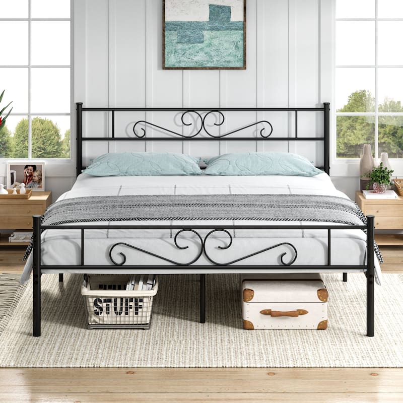 VECELO Premium Platform Bed Frame with Headboard,Easy Set-up Twin/Full/Queen Size Bed - Black - Queen