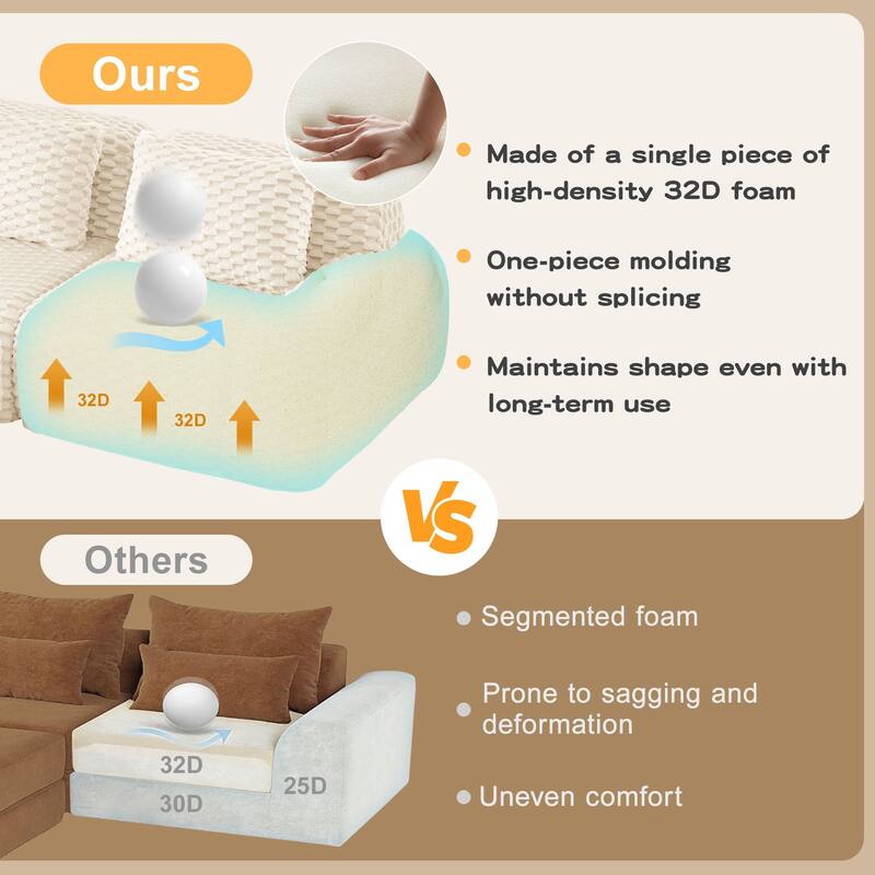 Rossetta 146" Oversized 4-Seater Modern Anti-slip Design Modular Sectional Flannelette Fabric Boneless Deep Sofa