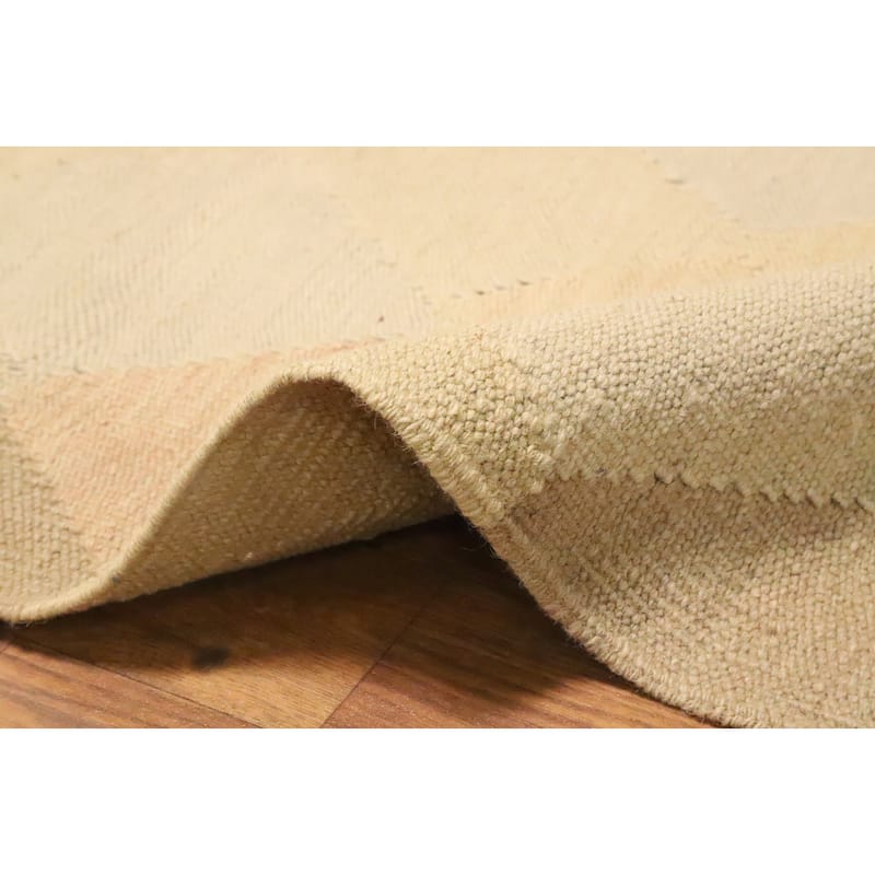 Hand Woven Oriental 100% Wool Carpet Southwestern Modern Beige & Ivories Kilim Runner Rug - 9' 9'' X 2' 6''