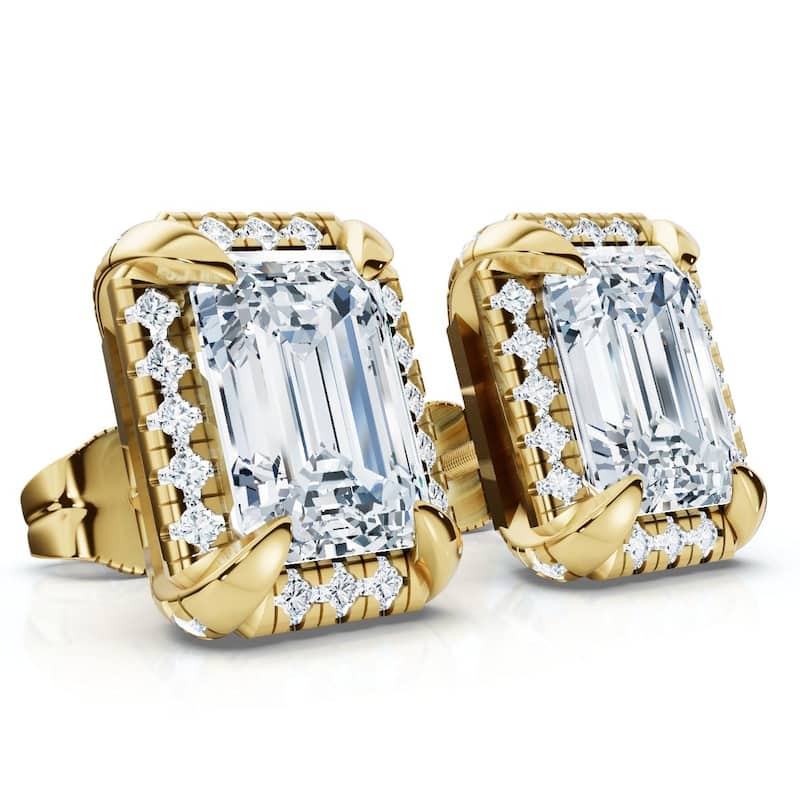 Bliss Diamond 2 1/5 Ct TW Emerald Cut Bezel Diamond Studs Gold Lab Grown Earrings - Yellow