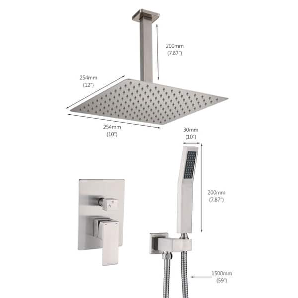 dimension image slide 12 of 14, YASINU 2 Function Ceiling Mounted Square Rainfall Shower Head Bathroom Shower System Sets