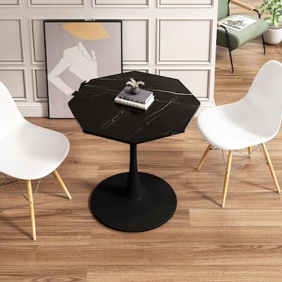 Sleek Octagonal Coffee Table with Printed Marble Top