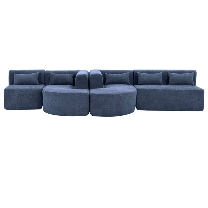 143.7" Polyester Upholstered Sectional Sofa, Two Chaise Lounges with Five Back Pillows