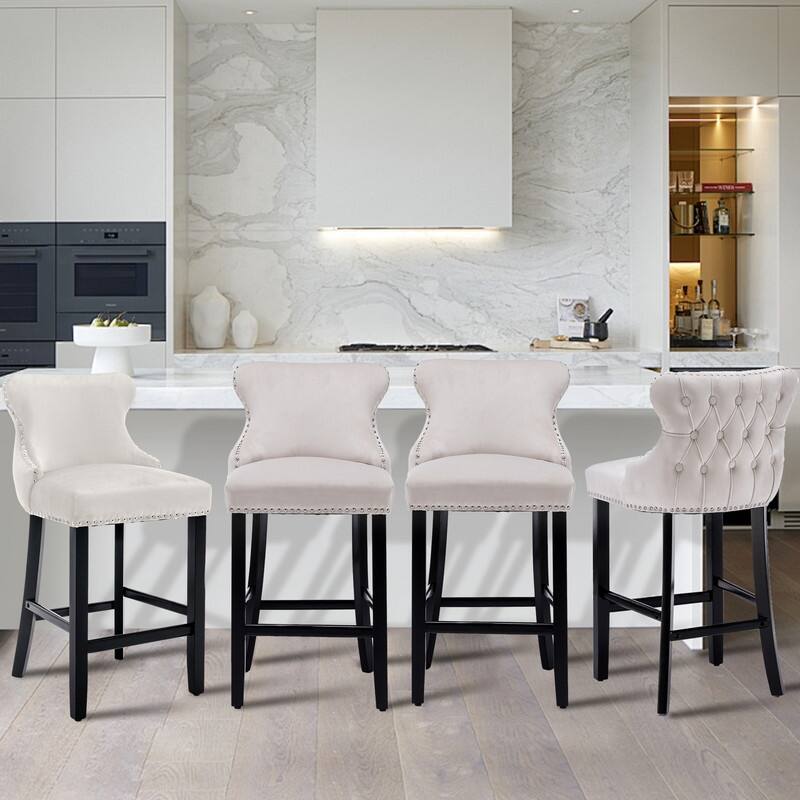 Button Tufted Velvet Wing-Back Barstools Set of 4