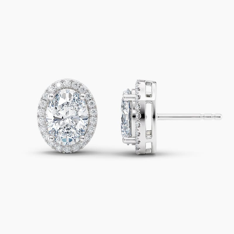 Auriya 14k Gold Lab Grown Halo Oval Diamond Stud Earrings 0.50 to 8.00 ct. tw. Push-Back (F-G VS) - White
