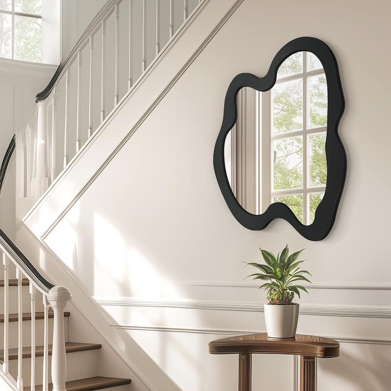 Wood Frame Decorative Asymmetrical Mirror Irregular Wall Mirror