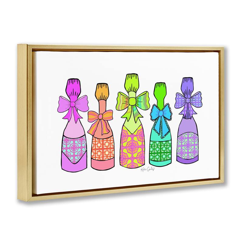 Stupell Patterned Drink Bottles Framed Floater Canvas Wall Art Design By Katie Conley