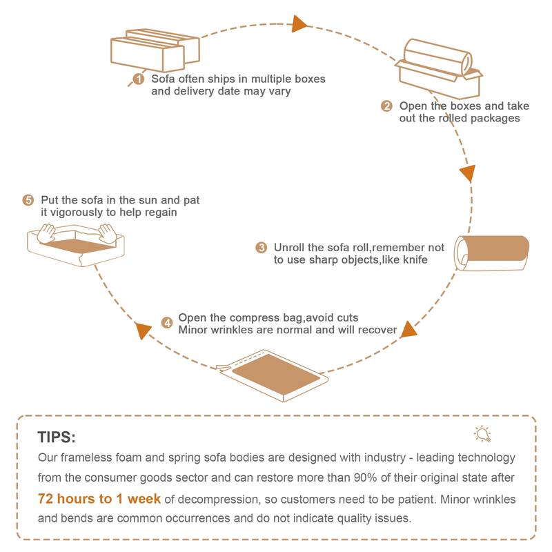 Roomfitters 3-Seat Teddy Fabric Boneless Sofa, No Assembly Streamlined Couch with 32D Sponge