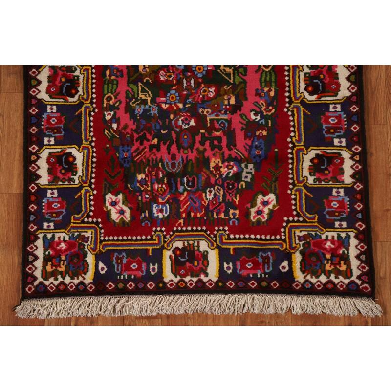 Hand Knotted Oriental 100% Wool Carpet Traditional Floral Pink Bakhtiari Area Rug - 4' 10'' X 3' 9''