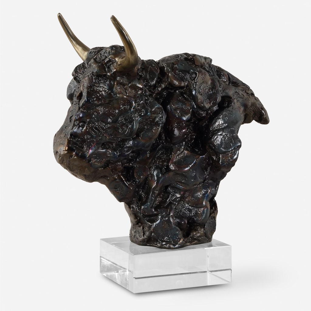 Bison Bust Tabletop Sculpture - 13.25" - Bronze and Gold